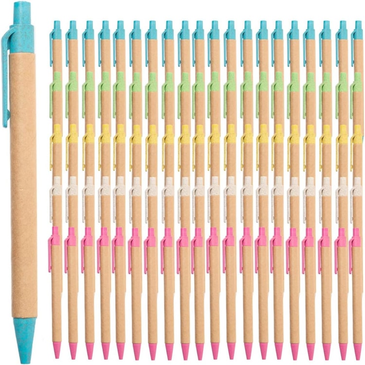 Eco Friendly Recycled Kraft Paper Pens Set Colorful Retractable Ballpoint Pens for Office & School