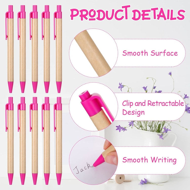 Eco Friendly Recycled Kraft Paper Pens Set Colorful Retractable Ballpoint Pens for Office & School