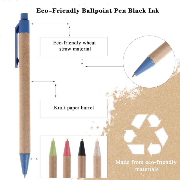 Eco Friendly Recycled Kraft Paper Pens Set Colorful Retractable Ballpoint Pens for Office & School