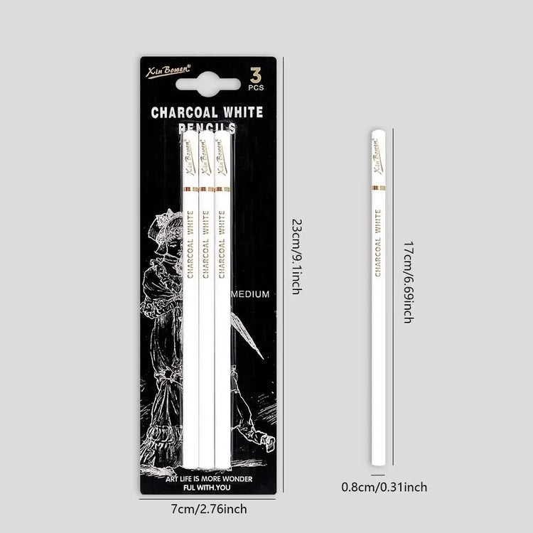 Professional White Charcoal Pencils for Sketch Highlight, White Drawing Pencils for Shading, Blending & Artwork