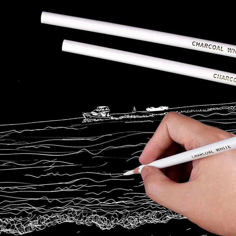 Professional White Charcoal Pencils for Sketch Highlight, White Drawing Pencils for Shading, Blending & Artwork