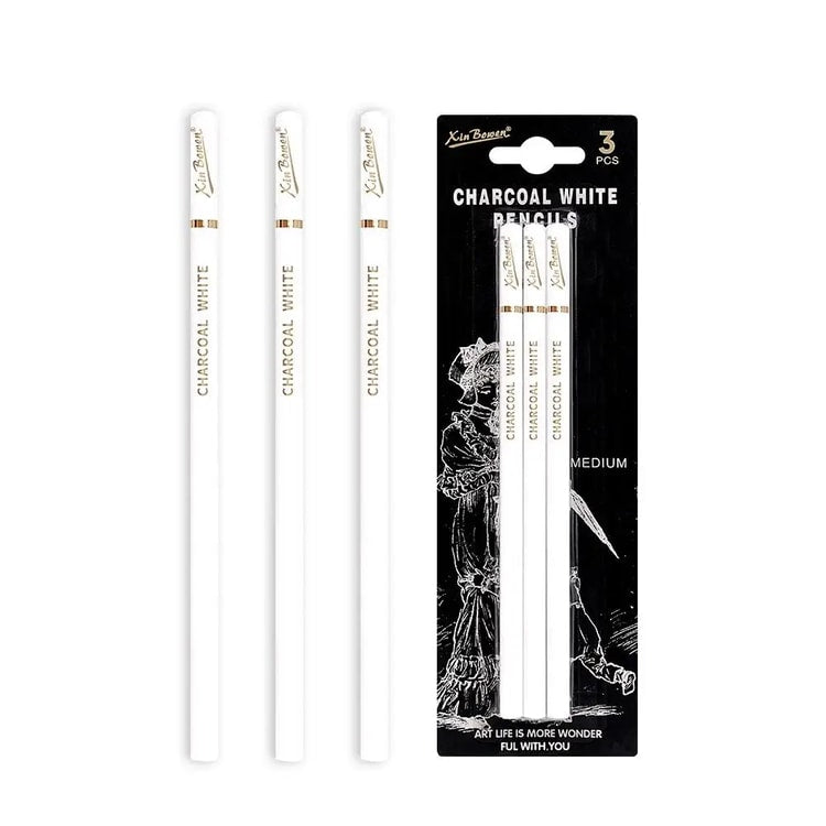 Professional White Charcoal Pencils for Sketch Highlight, White Drawing Pencils for Shading, Blending & Artwork