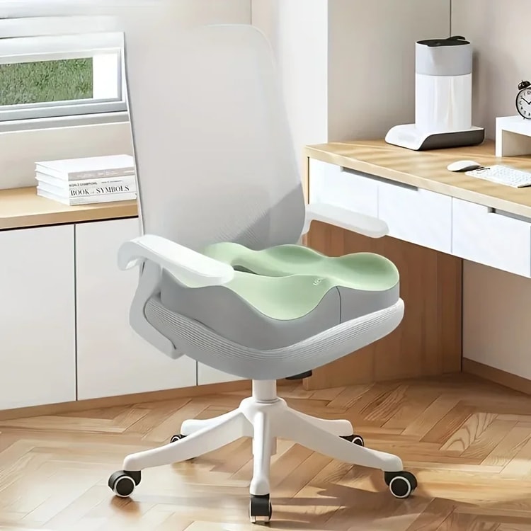 Light Green & Grey Ergonomic Support, Washable Polyester, Car/Office Essentials