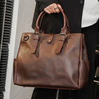 Vintage Mens Leather Briefcase & Laptop Crossbody Bag Large Capacity Business Travel Messenger