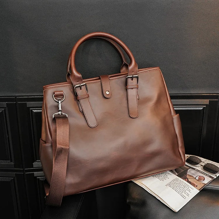 Vintage Mens Leather Briefcase & Laptop Crossbody Bag Large Capacity Business Travel Messenger
