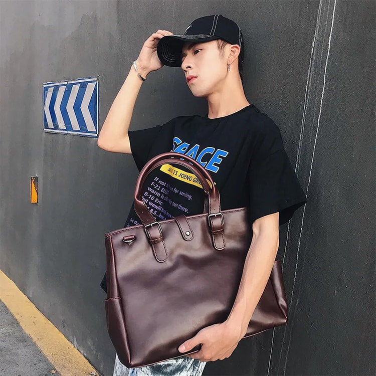 Vintage Mens Leather Briefcase & Laptop Crossbody Bag Large Capacity Business Travel Messenger
