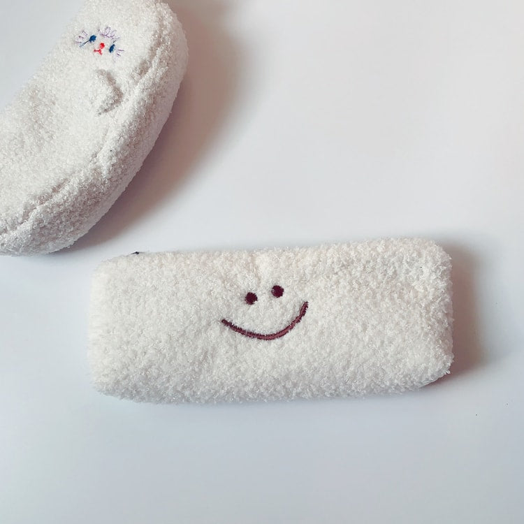 Cute Smiley Embroidery Plush Pencil Case Kawaii Pencil Bag for Kids School Supplies Gift