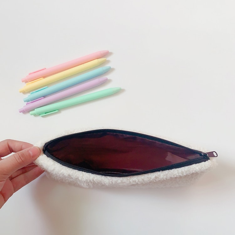Cute Smiley Embroidery Plush Pencil Case Kawaii Pencil Bag for Kids School Supplies Gift