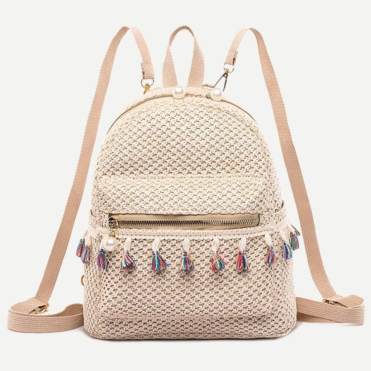 Bohemian Woven Backpack Straw School Bag Large Capacity