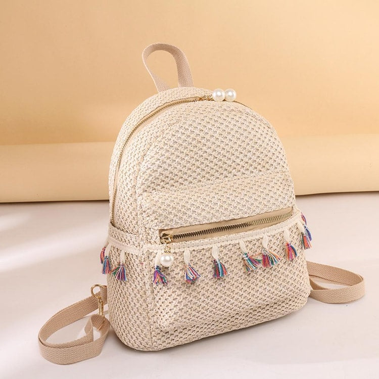 Bohemian Woven Backpack Straw School Bag Large Capacity