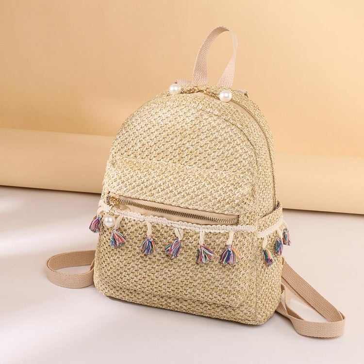 Bohemian Woven Backpack Straw School Bag Large Capacity