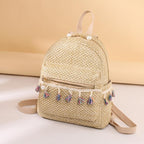 Bohemian Woven Backpack Straw School Bag Large Capacity