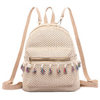 Bohemian Woven Backpack Straw School Bag Large Capacity