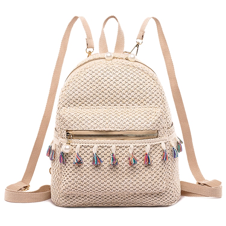 Bohemian Woven Backpack Straw School Bag Large Capacity